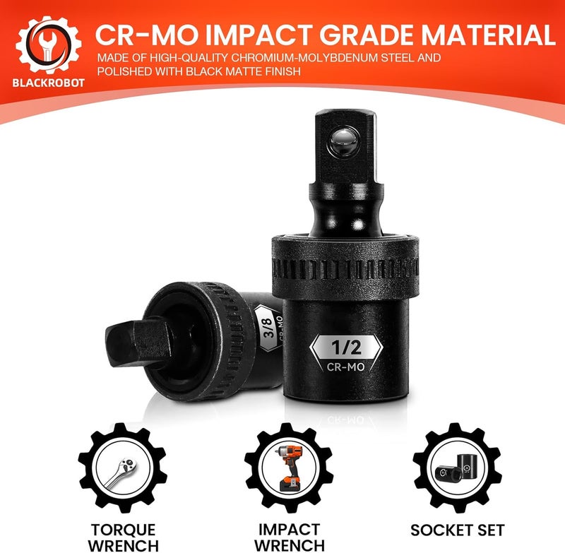 BLACKROBOT 3PCS Impact Swivel Socket Set, 1/2" 1/4" 3/8" Drive Universal Joint Socket, Premium Cr-Mo Steel Impact Grade Wobble Socket Set - Image 5